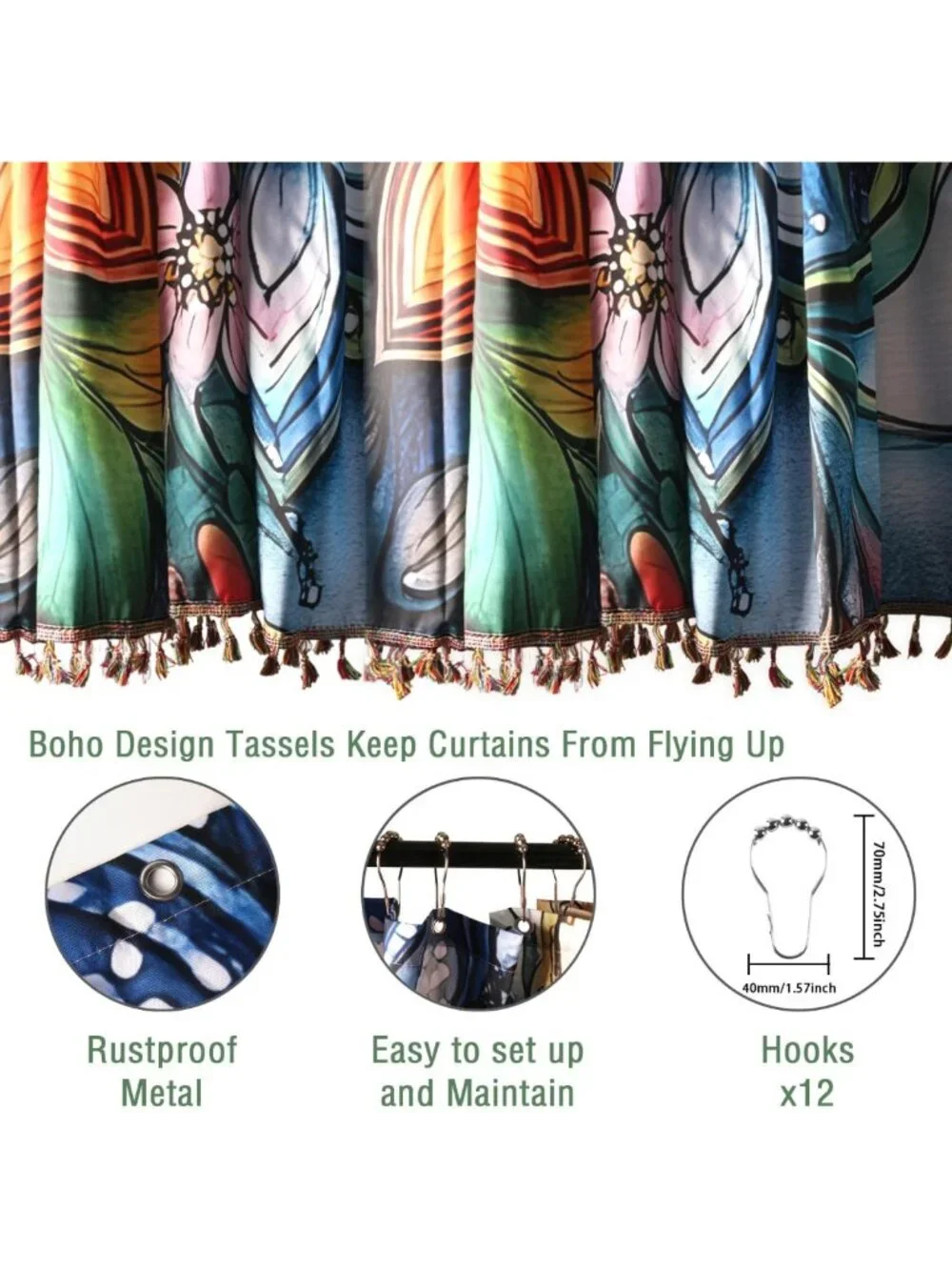 Boho Floral Shower Curtain 72x72